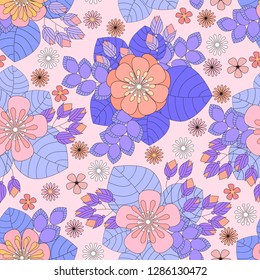 Seamless pattern of floral motifs. Print for textiles. Vector illustration.