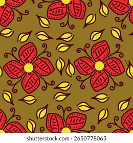 Padrão contínuo com motivos florais. Ilustração vetorial