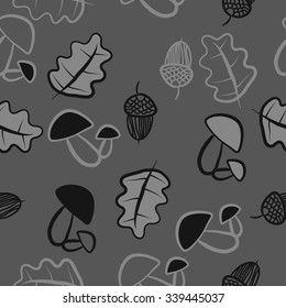 Seamless   pattern of  floral motifs,leaves,acorns, mushrooms,  doodles. Hand drawn.
