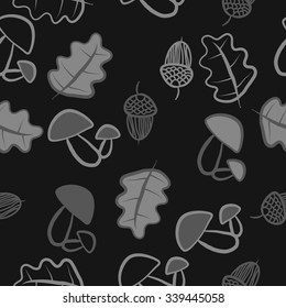Seamless   pattern of  floral motifs,leaves,acorns, mushrooms,  doodles. Hand drawn.