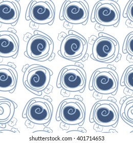 Seamless  pattern of floral motifs,stylized rosy,leaves,spiral. Hand drawn.