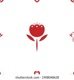 Seamless pattern with floral motives and hearts. Love ornament on white and transparent backgrounds.