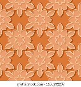 Seamless pattern. Floral orange 3d background. Vector illustration