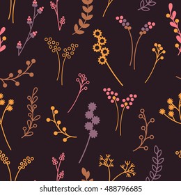 Seamless pattern with floral ornament, branches and flowers