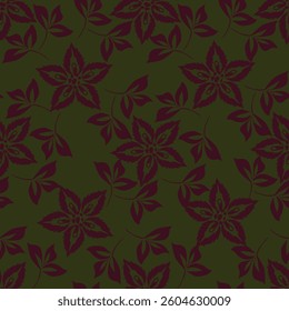 Seamless pattern with floral ornament, flowers and leaves