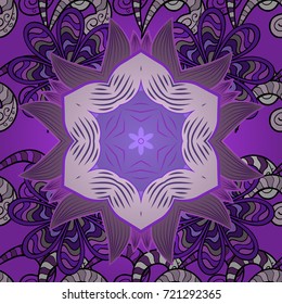 Seamless pattern with floral ornament. Flowers on violet, neutral and purple colors. Vector illustration.