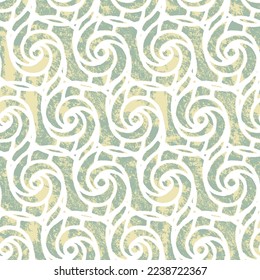 Seamless pattern with floral ornament in hand drawn doodle style. Abstract modern endless green background. Vector illustration.