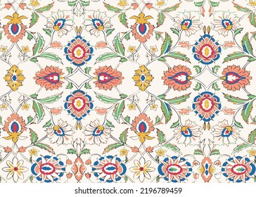 Seamless pattern with floral ornament imitating medieval ceramic tiles in Turkish style. Traditional Arabic ornament seamless. orange Floral Ornamental cream Background