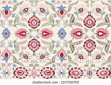 Seamless pattern with floral ornament imitating medieval ceramic tiles in Turkish style. Traditional Arabic ornament seamless. red Floral Ornamental cream Background