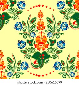seamless pattern with floral ornament on yellow background