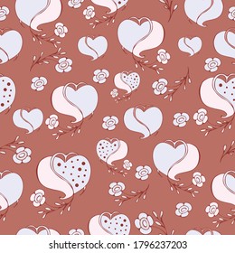 patrón ininterrumpido, adorno floral, corazón rosa