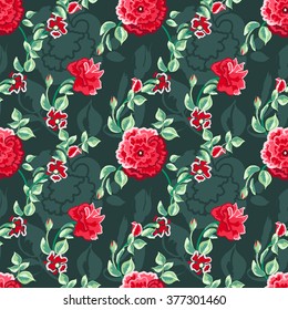 seamless pattern of floral ornament of roses for wallpaper background in vintage style print for textiles