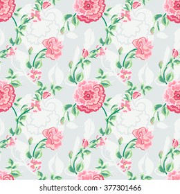 seamless pattern of floral ornament of roses for wallpaper background in vintage style print for textiles