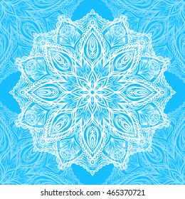 Seamless pattern with floral ornament. Round kaleidoscope