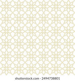 Seamless pattern of floral ornament shapes, with golden yellow curved lines on a white background. Suitable for various decorative purposes with a natural theme.