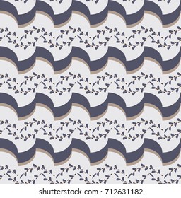 Seamless pattern with floral ornament of twigs with blueberries and geometric pattern. Vector drawing for your design, textiles, decor, wallpaper, postcards.