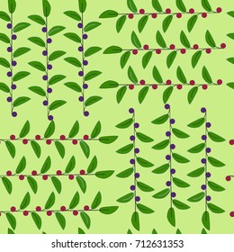 Seamless pattern with floral ornament of twigs with red bilberries and blueberries. Vector drawing for your design, textiles, decor, wallpaper, postcards.