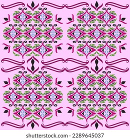 Seamless pattern with floral ornament. Vector illustration in pink colors.