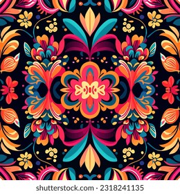 Seamless pattern with floral ornament. Vector illustration in ethnic style