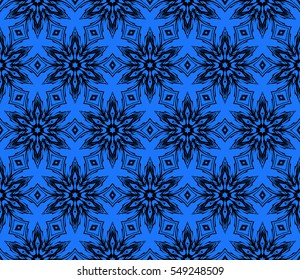 seamless pattern of floral ornament. vector. blue, black color. for design, interior decoration, Wallpaper