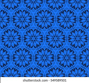 seamless pattern of floral ornament. vector. blue, black color. for design, interior decoration, Wallpaper