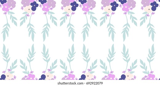 Seamless pattern with  floral ornament. Violets flower and leaves. Senpolia. Cute printable  background for wallpaper, textile, covers, apparel design, fabric, invitations, scrapbook, wedding, wraps