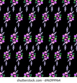 Seamless pattern with  floral ornament. Violets flower and leaves. Senpolia. Cute printable  background for wallpaper, textile, covers, apparel design, fabric, invitations, scrapbook, wedding, wraps
