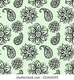 Seamless pattern with floral ornamental ethnic decorative elements