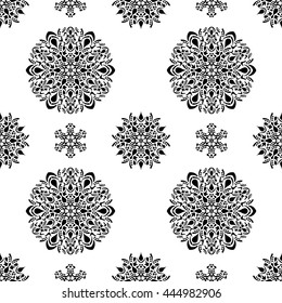 Seamless pattern with floral ornamental round design elements