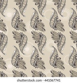 Seamless pattern with floral ornaments. Floral background with indian elements. Seamless pattern for your design, pattern fills, web page backgrounds, surface textures, print on clothes or else.