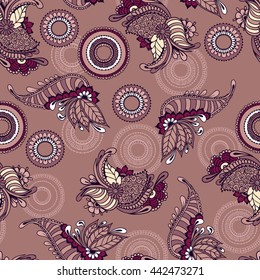 Seamless pattern with floral ornaments. Floral background with indian elements. Seamless pattern for your design, pattern fills, web page backgrounds, surface textures, print on clothes or else.