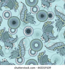 Seamless pattern with floral ornaments. Floral background with indian elements. Seamless pattern for your design, pattern fills, web page backgrounds, surface textures, print on clothes or else.