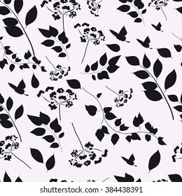 Seamless pattern with floral ornaments, black - white.