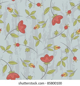 Seamless pattern with floral ornate on the blue background. Retro style.