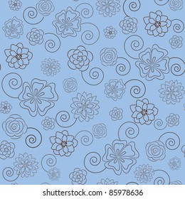 Seamless  pattern with floral ornate on the blue background. Global colors.