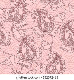 seamless pattern with floral paisley ornament, vector illustration