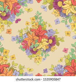 Seamless pattern with floral patterns. Rococo retro pattern
