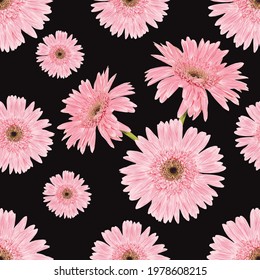 Patrón inexorable floral con flores Gerbera rosa fondo abstracto.Ilustración vectorial línea dibujada a mano.tejido diseño de impresión de patrón