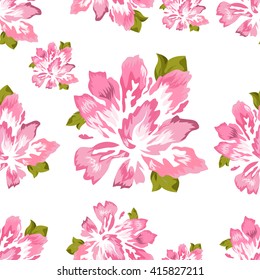 Seamless pattern floral. Pink peony on white background, vector. Illustration of a flower