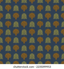 Seamless pattern floral plant symbol ornament. Floral elegant motif in silhouette. Art deco mirrored palmette. Vector illustration