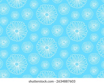 Seamless pattern of floral plants, flowers, daisies, chamomile, daisy. Decorative elements for decoration. Hand drawing doodles of vector botanical elements in flat style