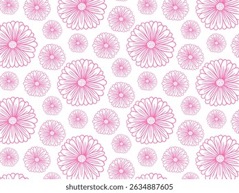 Seamless pattern of floral plants, flowers, daisies, chamomile, daisy. Decorative elements for decoration. Hand drawing doodles of vector botanical elements in flat style