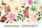  Seamless pattern with floral and plants , vector decorative, flowers seamless pattern wallpaper background for your design , wrapping paper