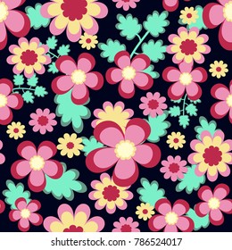 Seamless pattern floral print on a dark background in the Russian style for textiles, Wallpaper, background, cardboard, paper