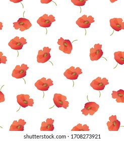 
Seamless pattern. Floral print, red poppies. Vector illustration in flat style, ornament, wallpaper, background. Print for textiles, printed matter, wrapper, packaging. Field red poppies.
