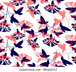 seamless pattern/ floral print/ silhouette flowers 