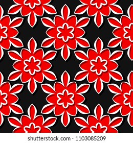 Seamless pattern. Floral red and black 3d background. Vector illustration