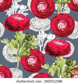 Patrón sin brillo floral con flores de mariposa persa rojo fondo abstracto.Dibujo a mano de ilustración de vector.diseño de impresión de patrón textil