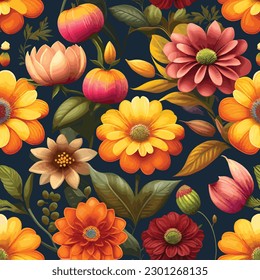 seamless pattern of floral with retro style