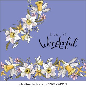 Seamless pattern with floral romantic elements. Endless texture for season spring design. Narcissus flowers
